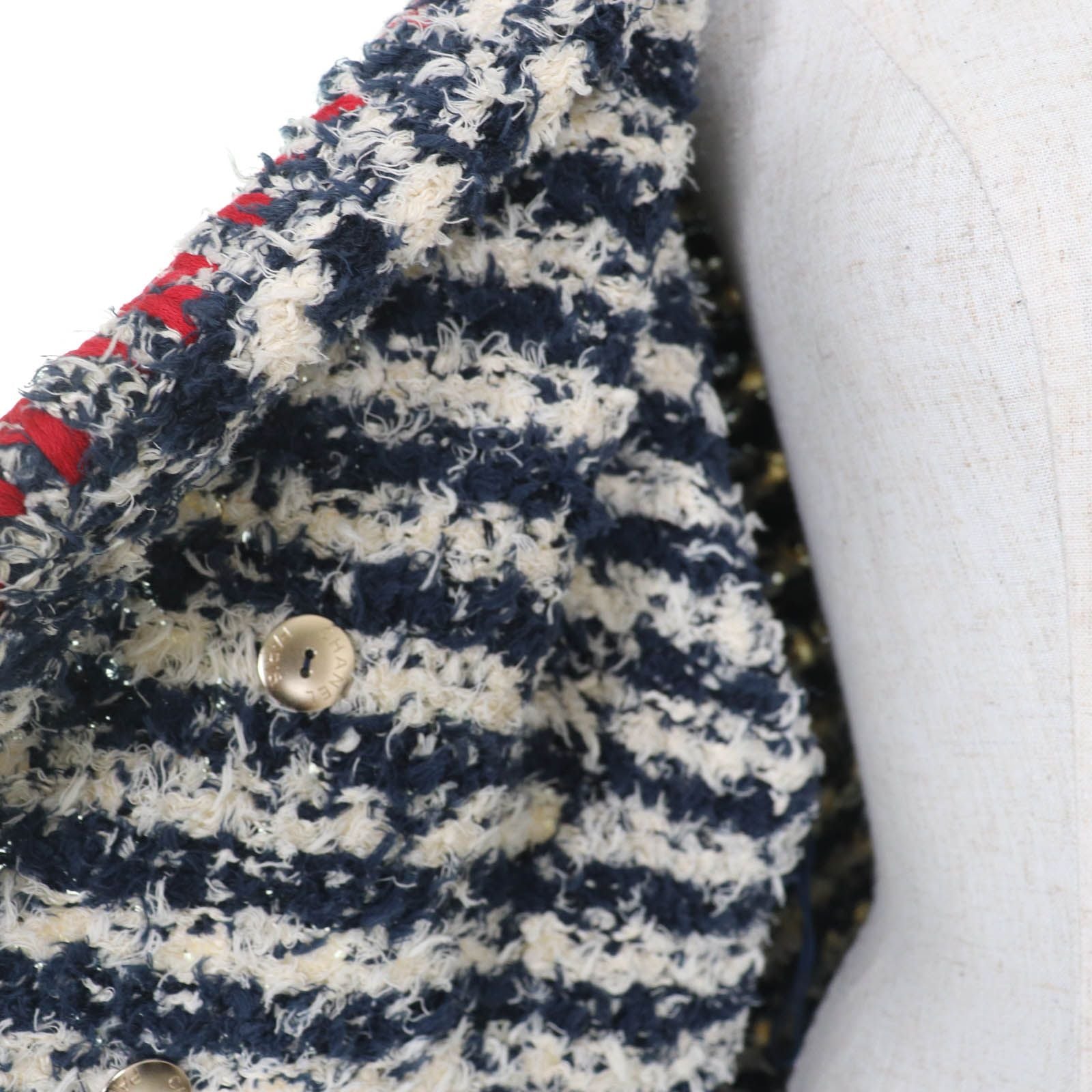 CHANEL Linen Cotton Tweed Jacket Navy Size 36