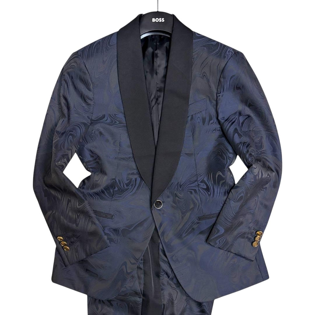 Louis Vuitton Tuxedo Setup Suit Jacket Pants Marble Monogram Navy Size 44/36