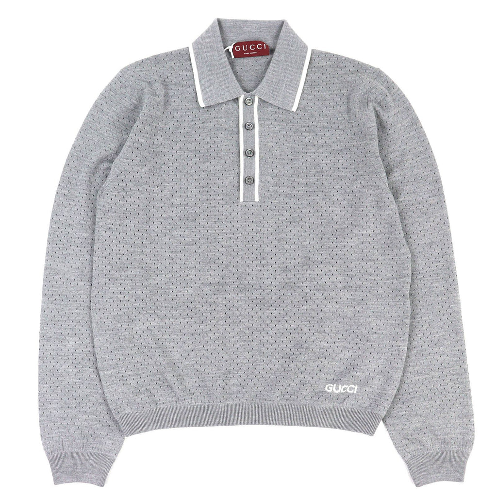Gucci 25AW Wool Knit Long Sleeve Polo Shirt Grey Size M