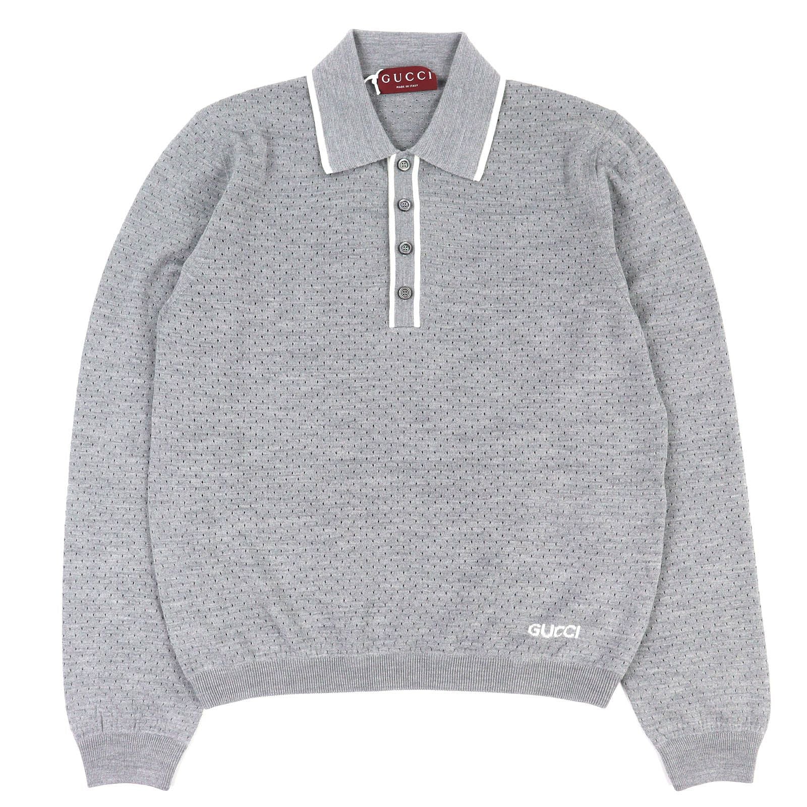 Gucci 25AW Wool Knit Long Sleeve Polo Shirt Grey Size M