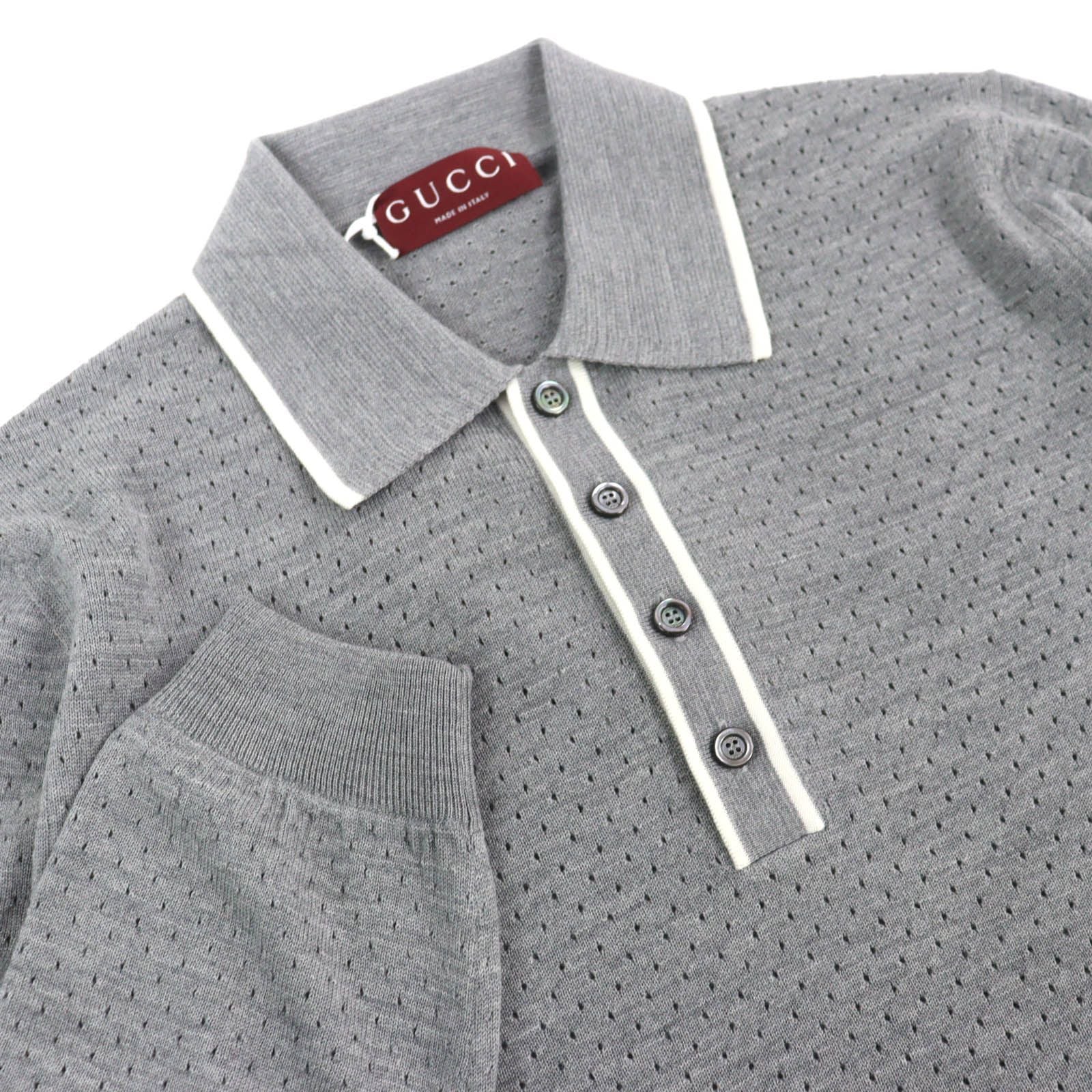 Gucci 25AW Wool Knit Long Sleeve Polo Shirt Grey Size M