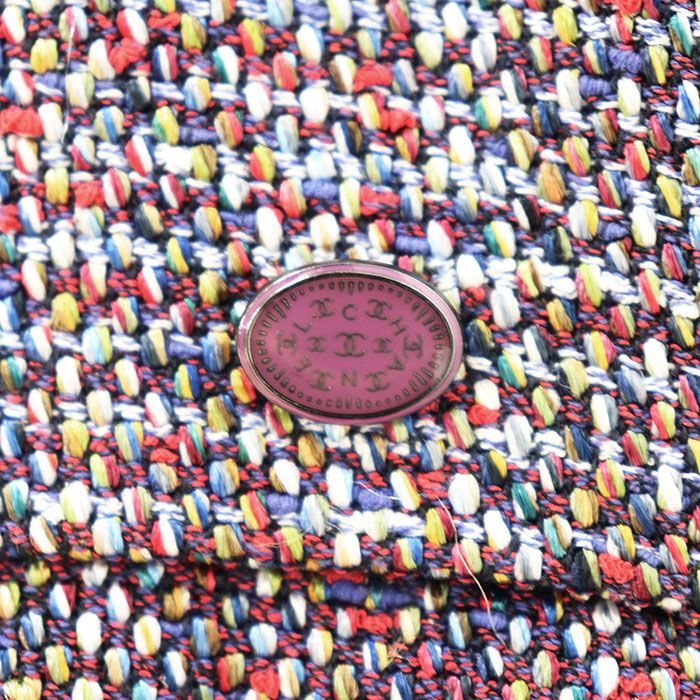 Chanel Tweed Dress Size 44 Multicolor V-Neck Sleeveless CC Logo Charm