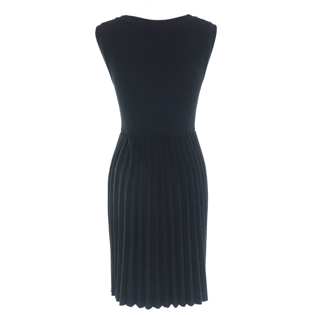 CHANEL P31446 07A 100% Wool CC Logo Hardware Sleeveless Knit Dress Black Size 34 Made in France