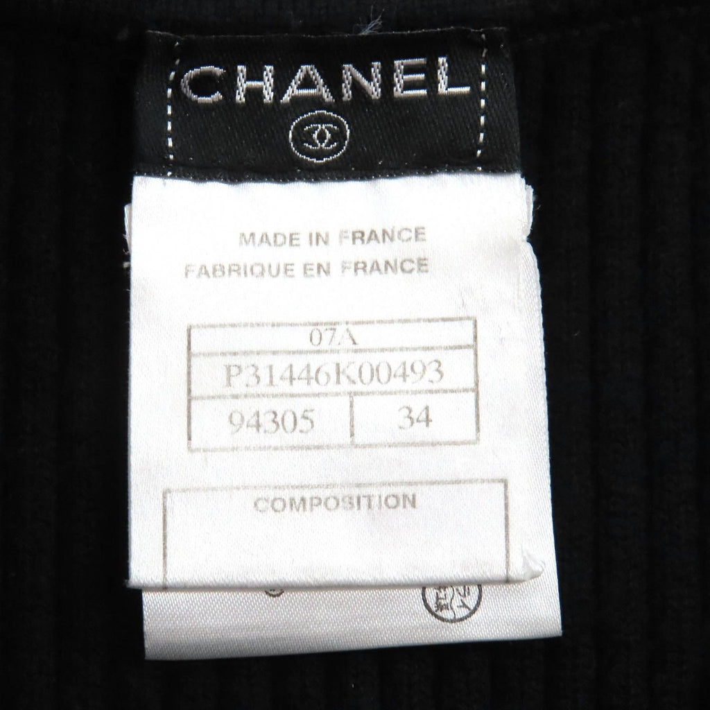 CHANEL P31446 07A 100% Wool CC Logo Hardware Sleeveless Knit Dress Black Size 34 Made in France