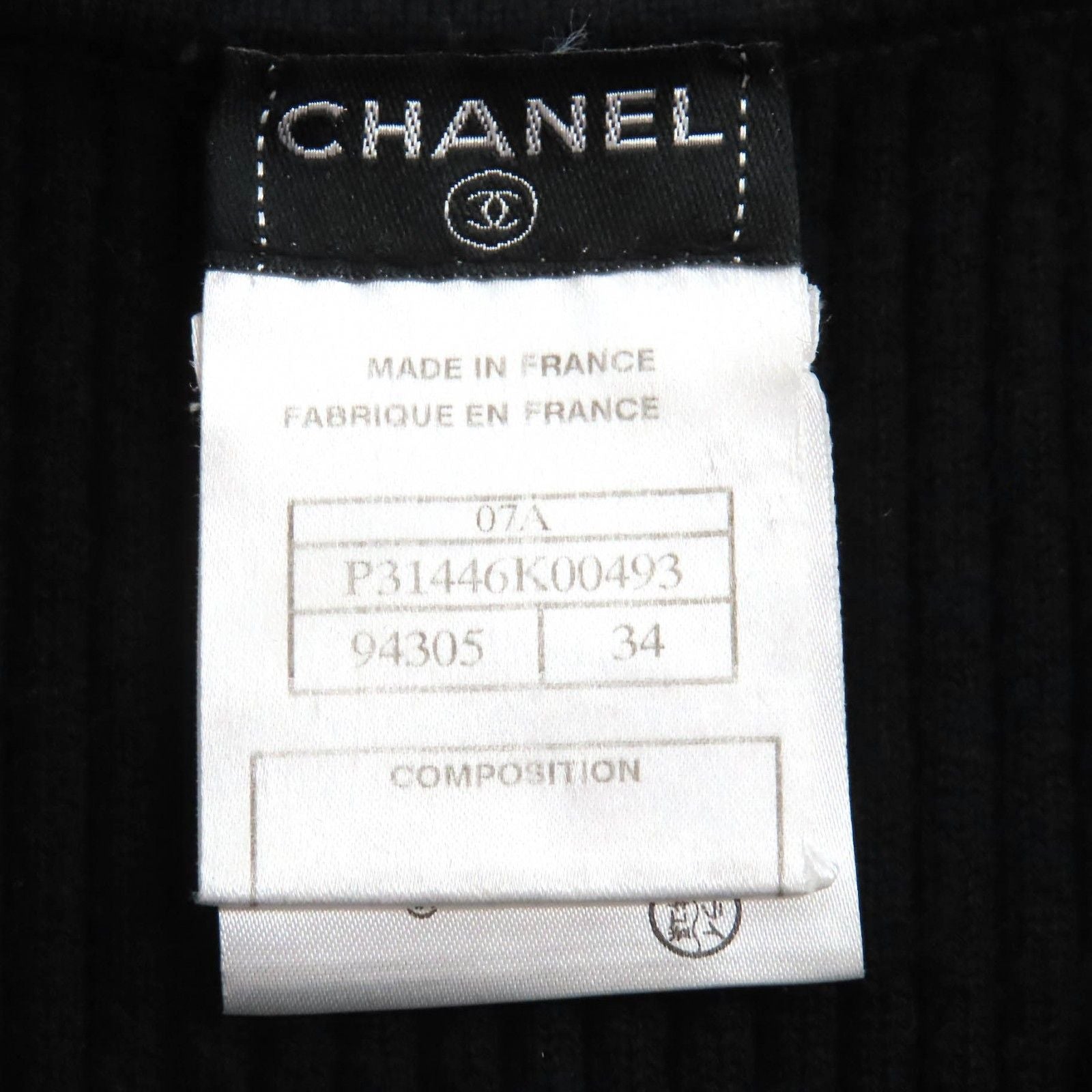 CHANEL P31446 07A 100% Wool CC Logo Hardware Sleeveless Knit Dress Black Size 34 Made in France