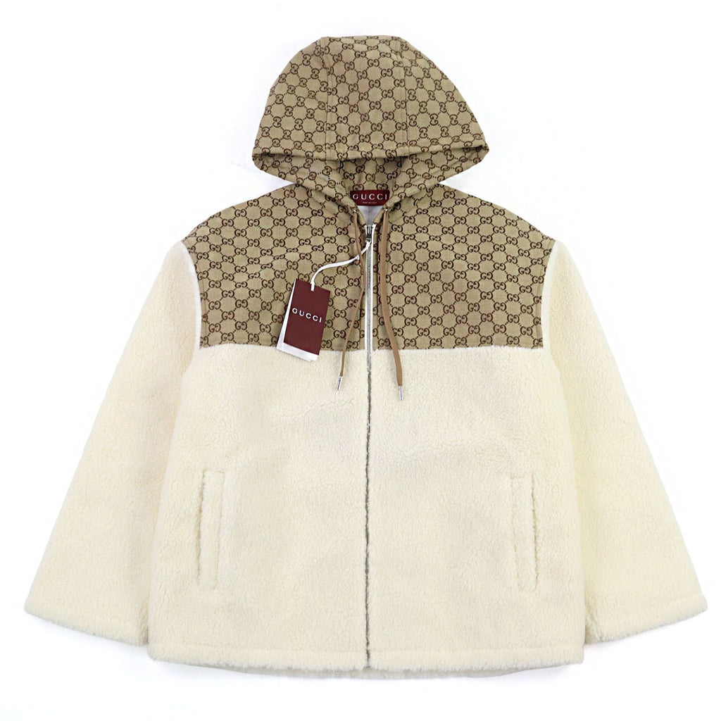 GUCCI 24AW GG Intarsia Padded Boa Blouson Wool Fleece Jacket Beige Ivory Size S