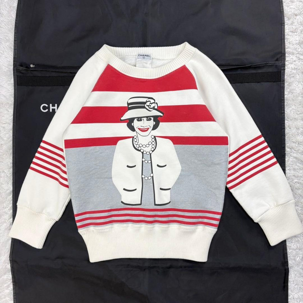CHANEL Mademoiselle Print Border Sweatshirt Size 38