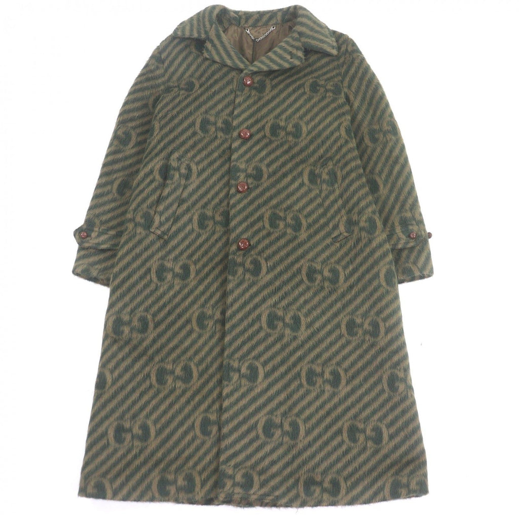 GUCCI GG Stripe Llama Wool Long Chester Coat Green Size 48 Made in Italy