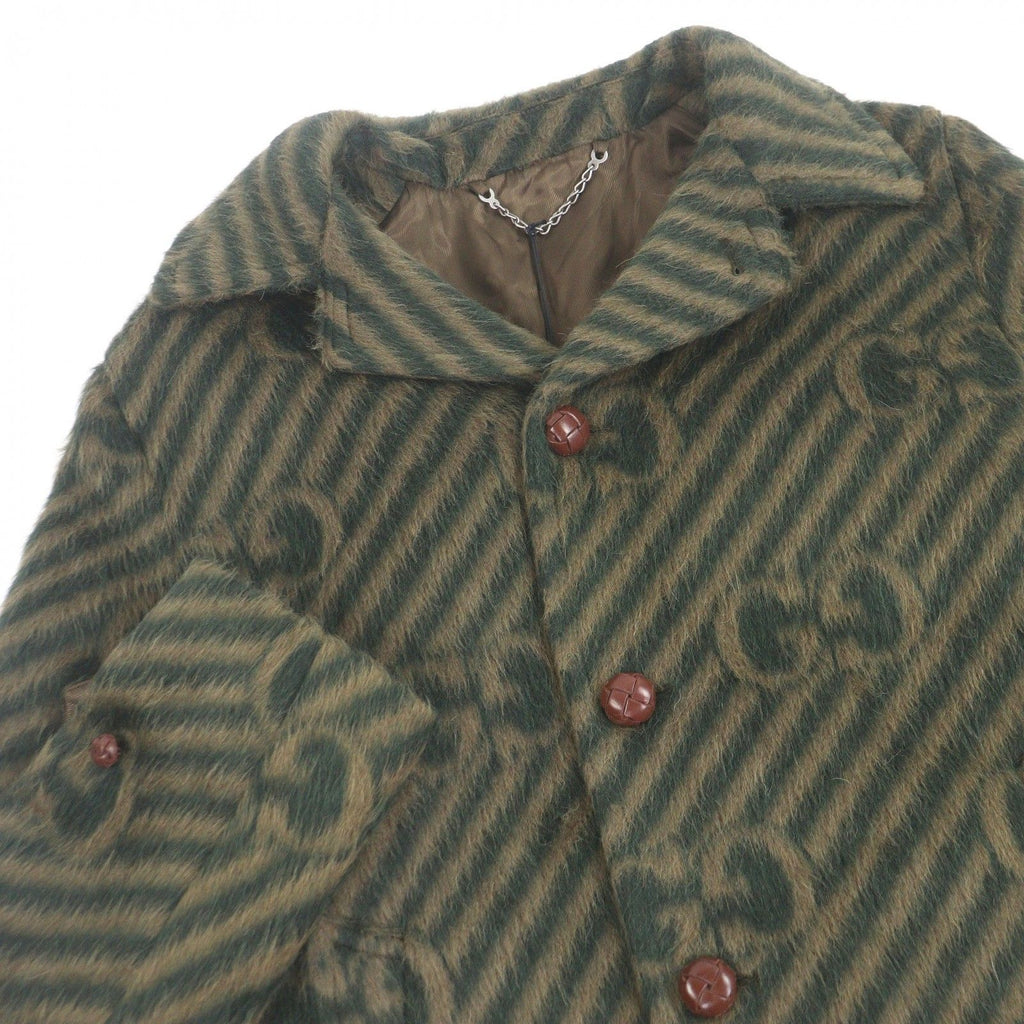 GUCCI GG Stripe Llama Wool Long Chester Coat Green Size 48 Made in Italy