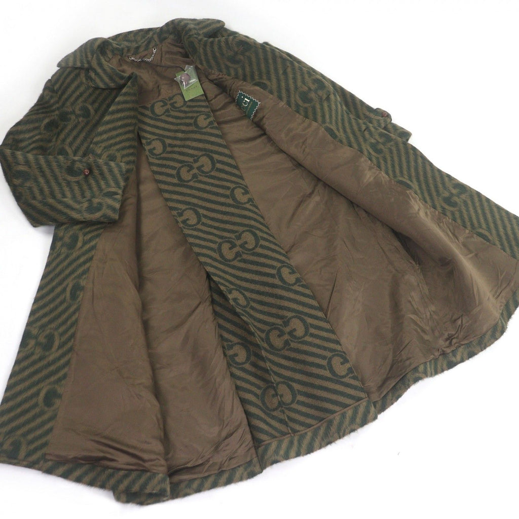 GUCCI GG Stripe Llama Wool Long Chester Coat Green Size 48 Made in Italy