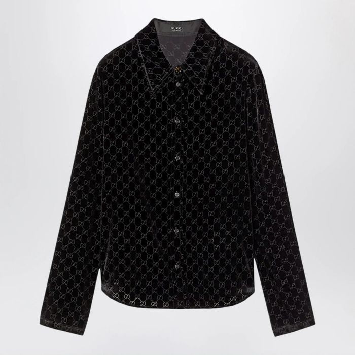 Gucci 26SS Runway GG Stretch Velvet Devoré Shirt & Pants Setup