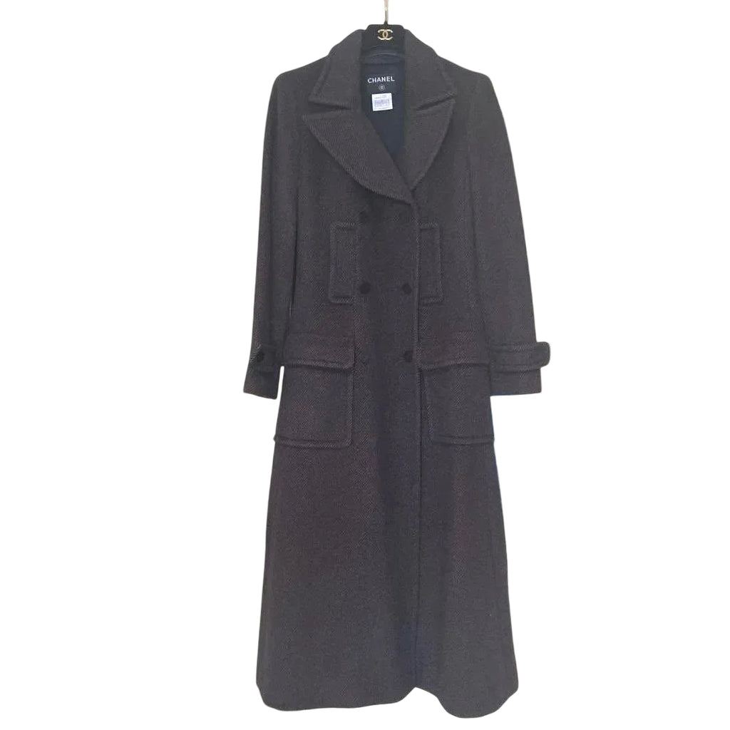 CHANEL Cashmere Blend Tweed Long Coat