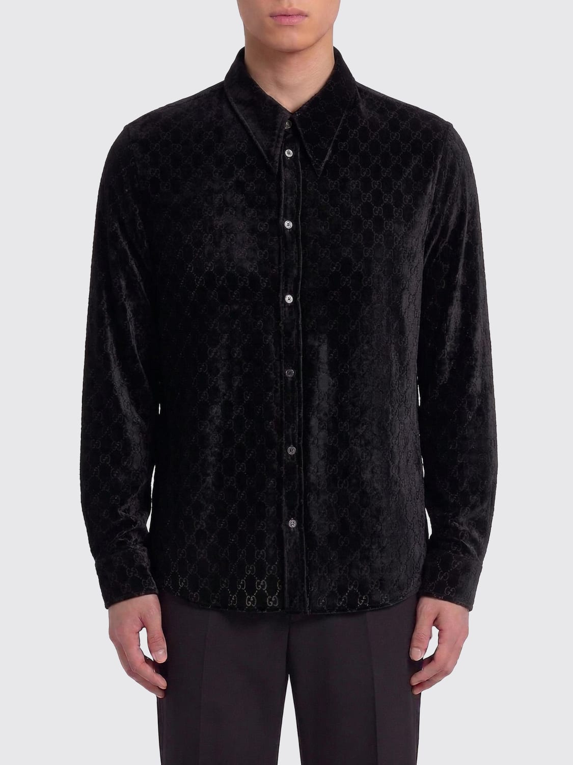 Gucci 26SS Runway GG Stretch Velvet Devoré Shirt & Pants Setup