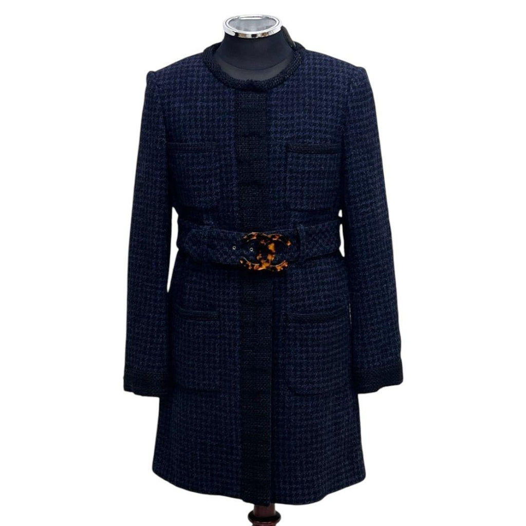 NWT CHANEL Big CC Logo Belt Houndstooth Tweed Collarless Coat Size 40