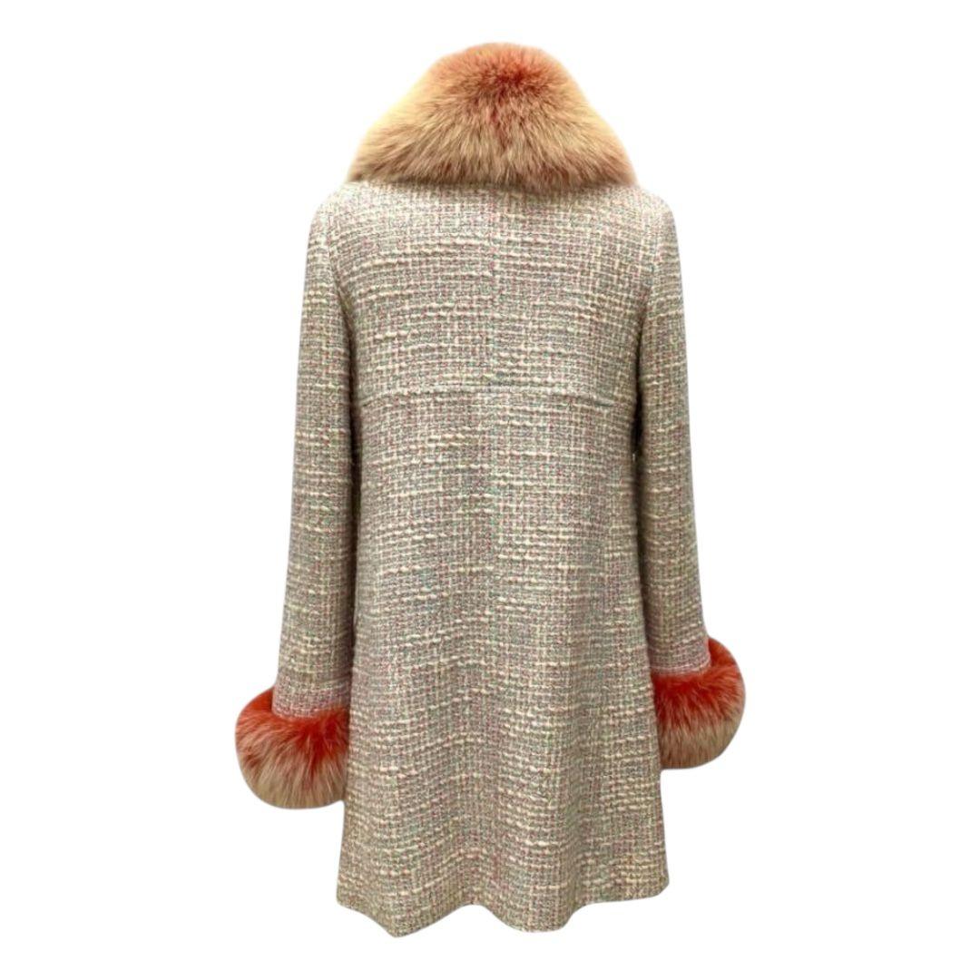 CHANEL 01A Rare Fox Fur Tweed Coat Size 40