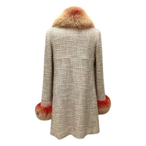 CHANEL 01A Rare Fox Fur Tweed Coat Size 40