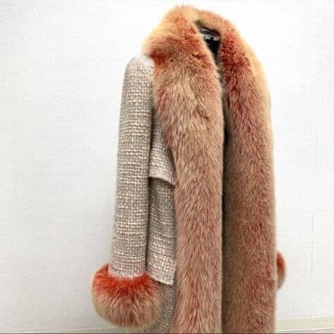 CHANEL 01A Rare Fox Fur Tweed Coat Size 40