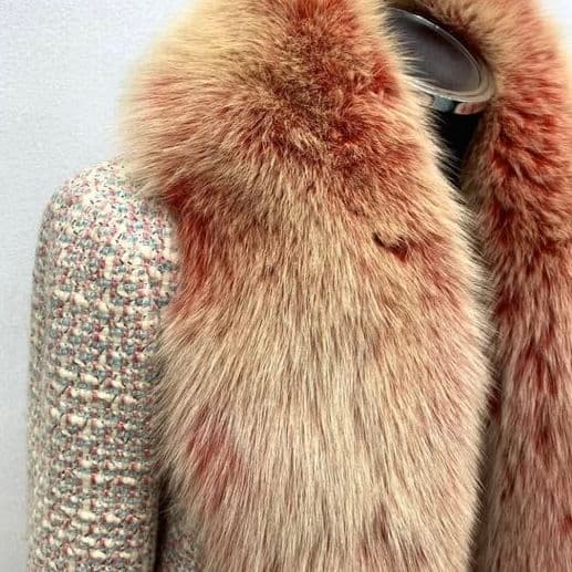 CHANEL 01A Rare Fox Fur Tweed Coat Size 40