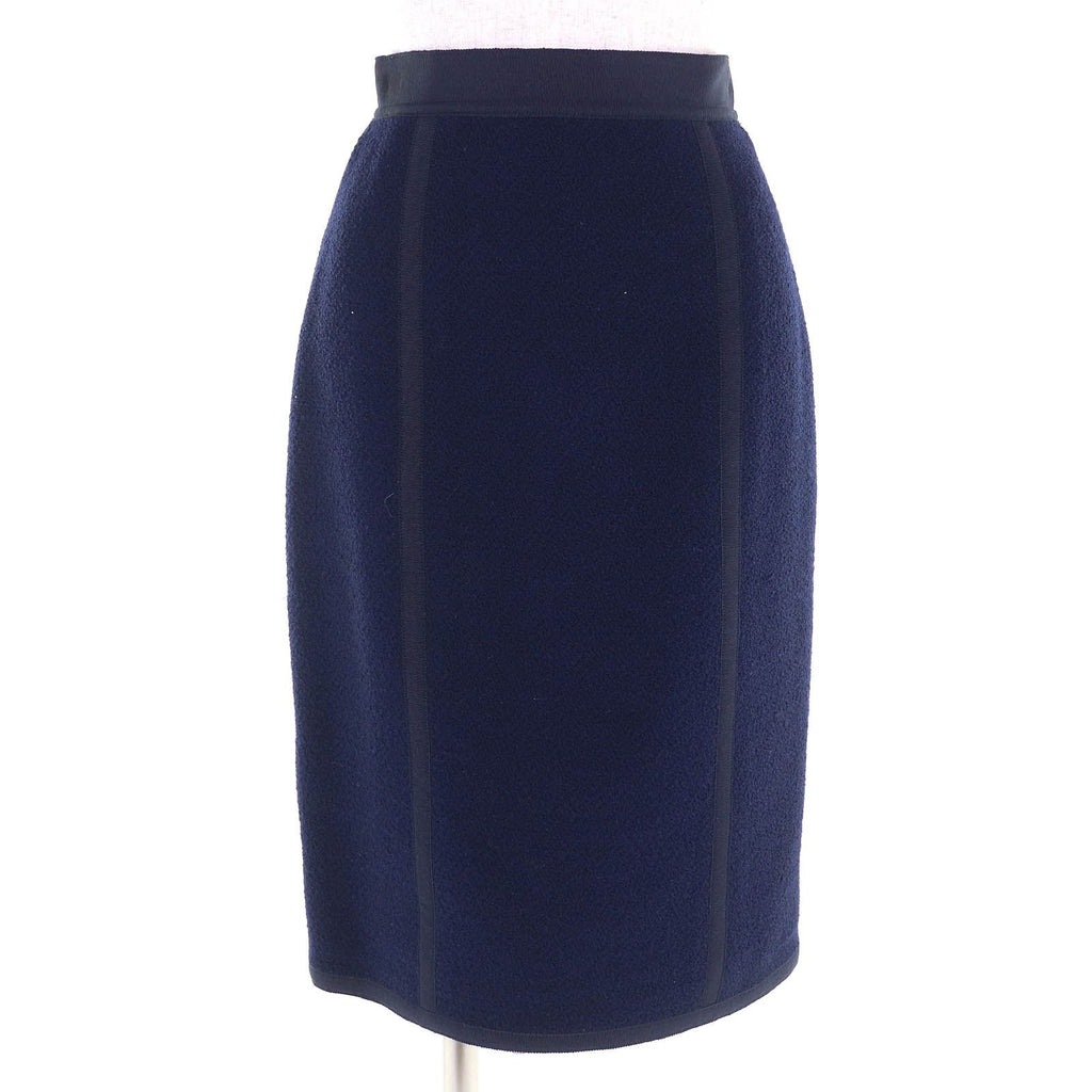 CHANEL Vintage 100% Wool Double-Breasted Jacket & Tight Skirt Suit Set Navy Size 34