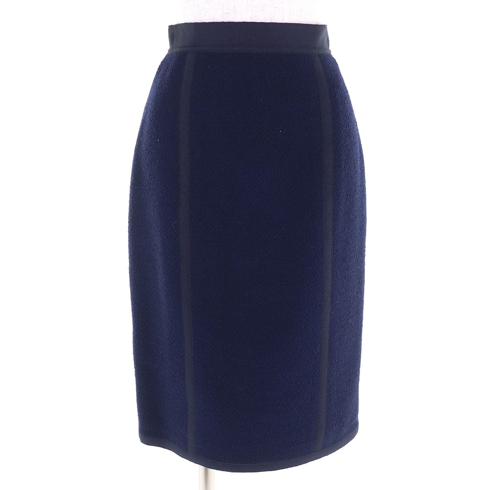 CHANEL Vintage 100% Wool Double-Breasted Jacket & Tight Skirt Suit Set Navy Size 34
