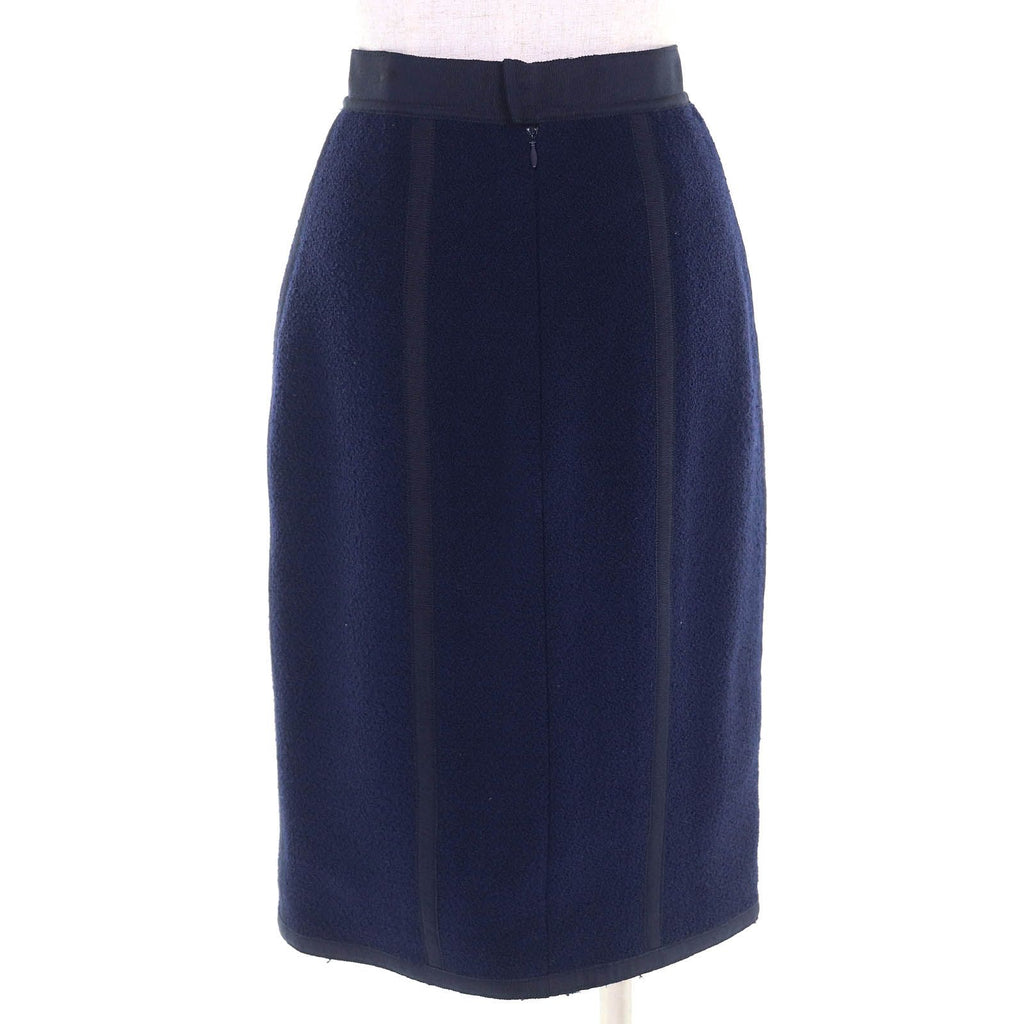 CHANEL Vintage 100% Wool Double-Breasted Jacket & Tight Skirt Suit Set Navy Size 34