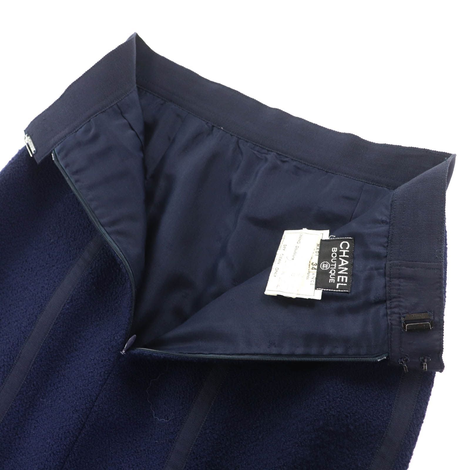 CHANEL Vintage 100% Wool Double-Breasted Jacket & Tight Skirt Suit Set Navy Size 34