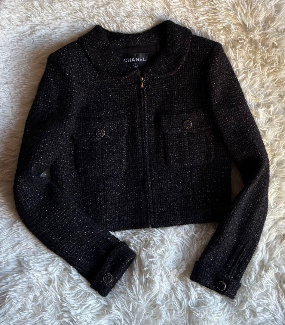 CHANEL Gold Lamé Tweed Jacket Size 38