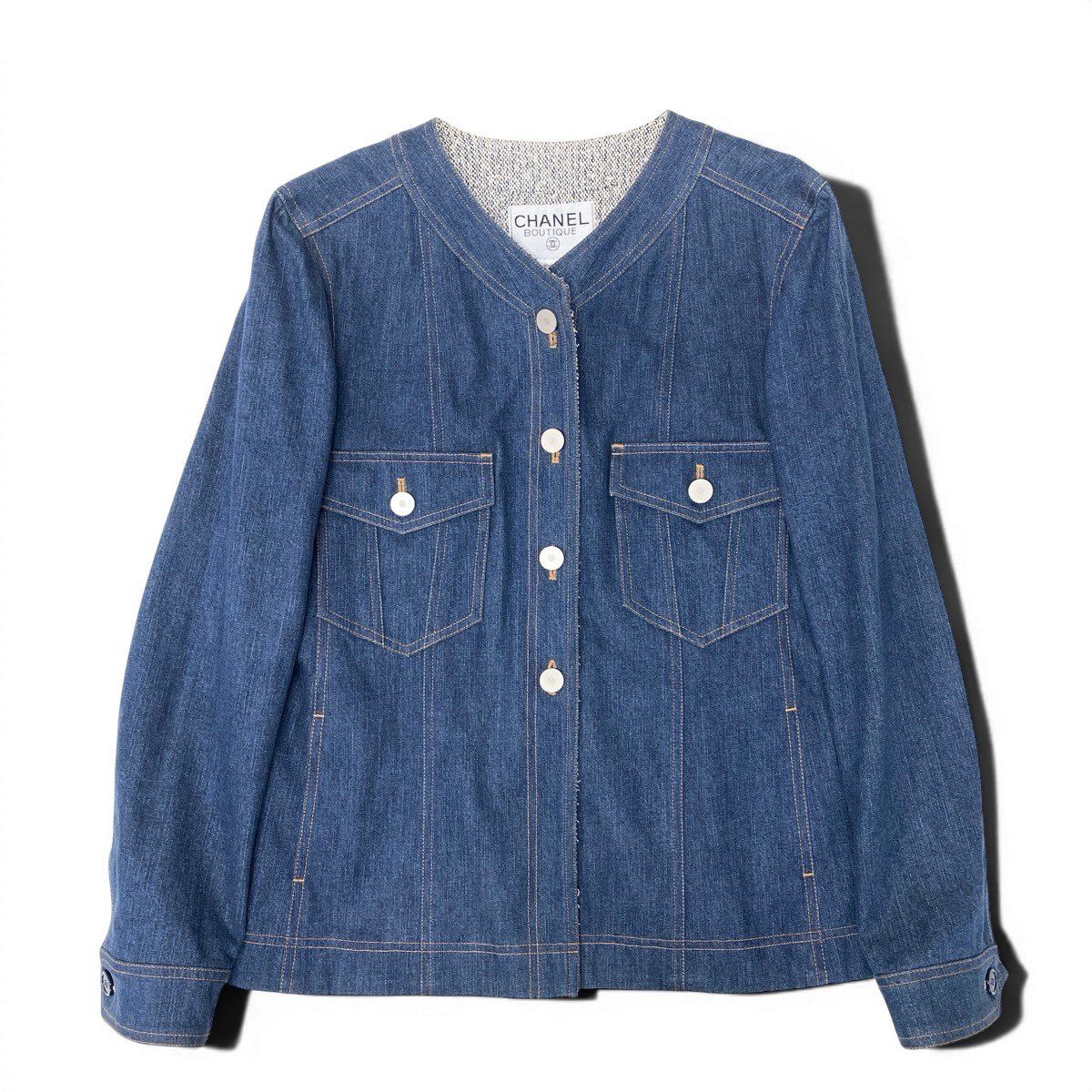 Chanel 1999 No-Collar Denim Jacket
