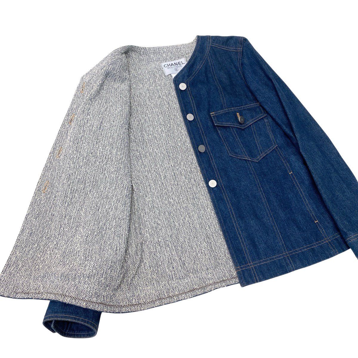 Chanel 1999 No-Collar Denim Jacket