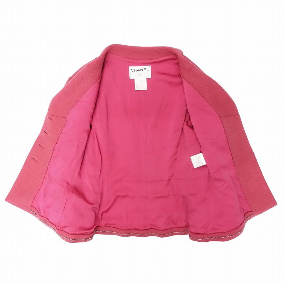 CHANEL Vintage 99A Wool Tweed Blazer Jacket Logo Plate Chain Pink Size 38