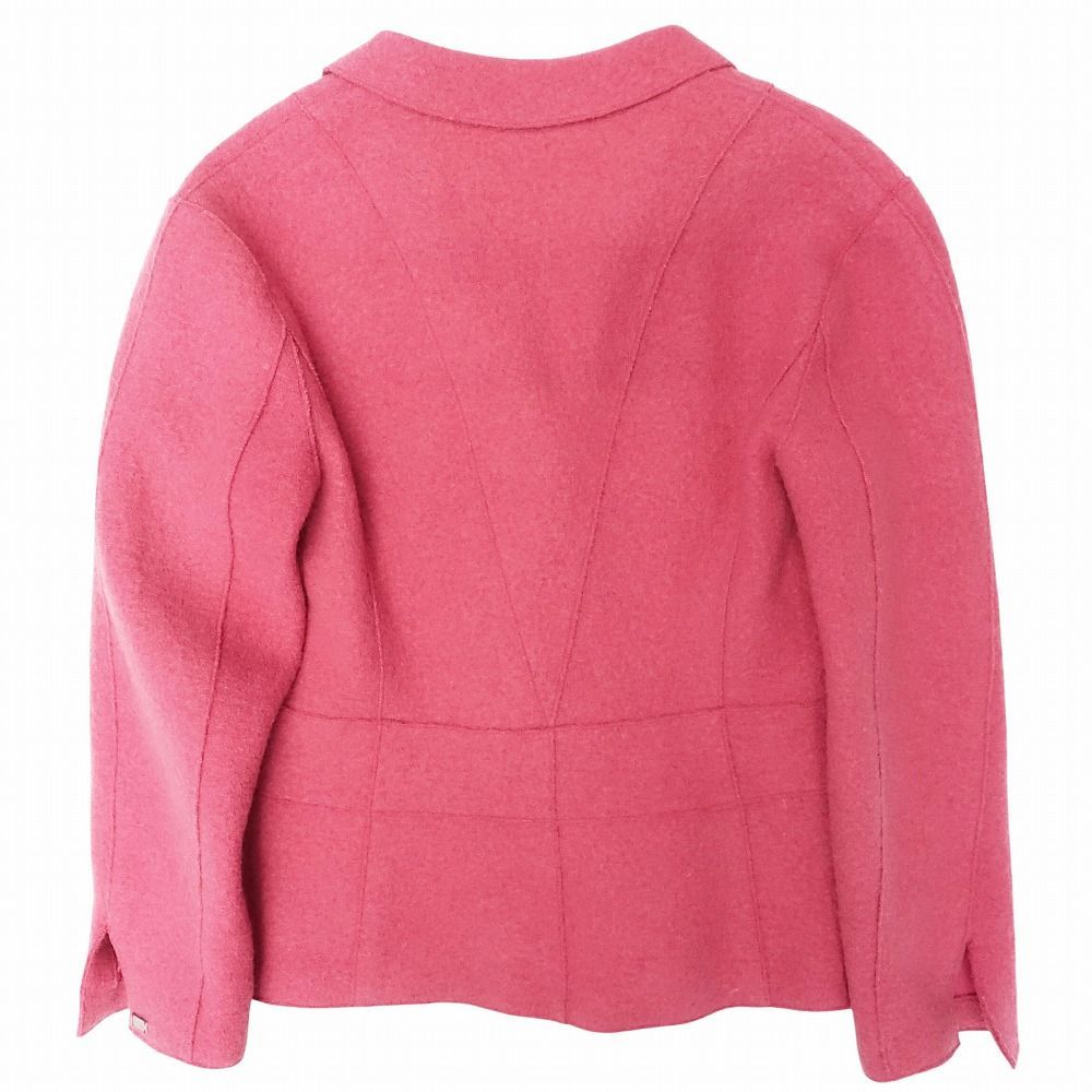 CHANEL Vintage 99A Wool Tweed Blazer Jacket Logo Plate Chain Pink Size 38