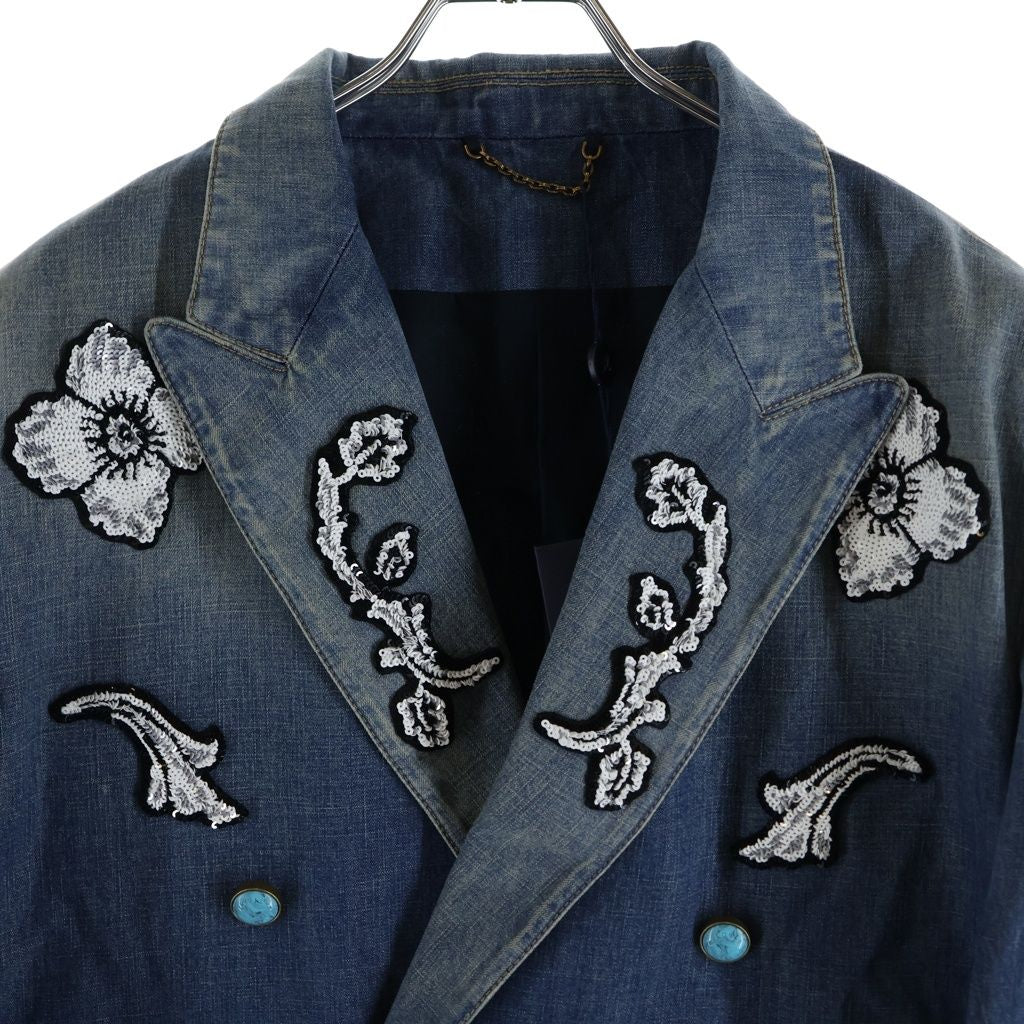 Louis Vuitton 24AW Double-Breasted Cotton Chambray Floral Embroidery Jacket