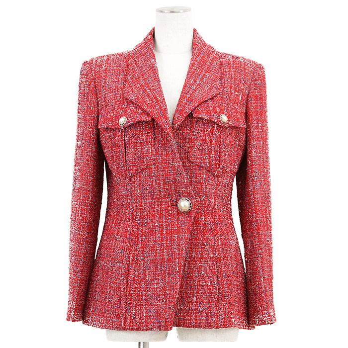 Chanel Fancy Tweed Tailored Jacket with Pearl Logo Button