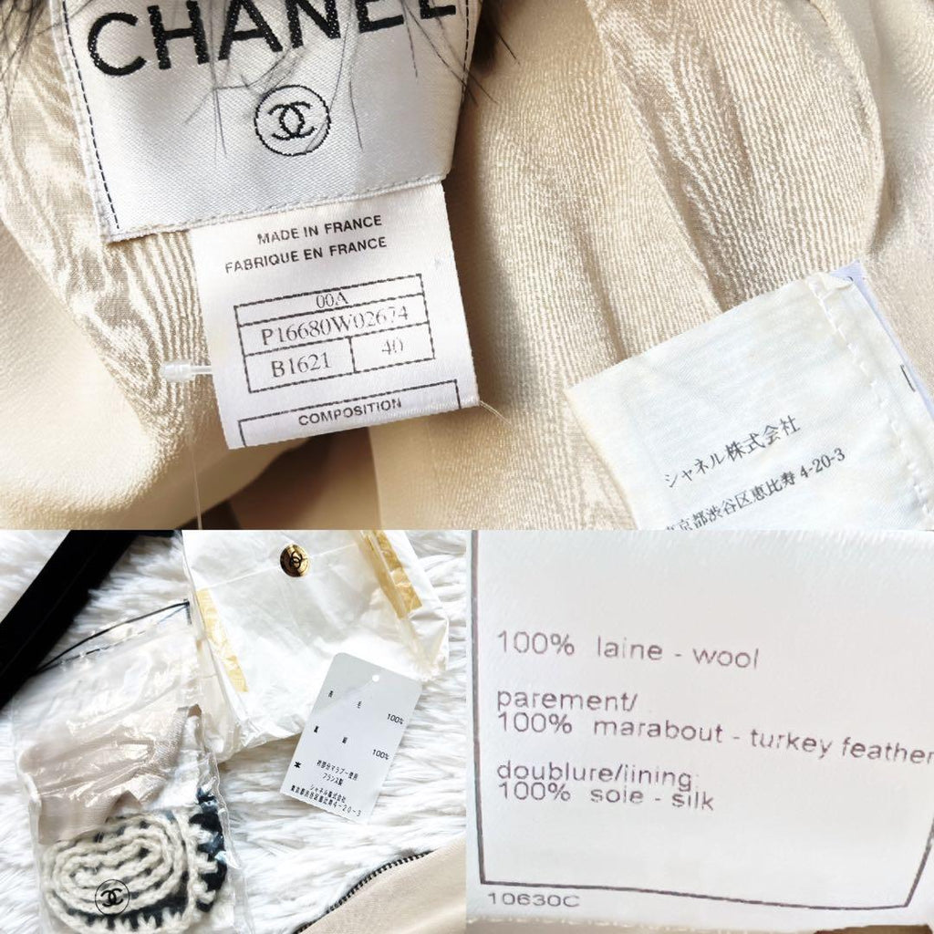 CHANEL Tweed Long Coat Bicolour Fur Collar Size 40