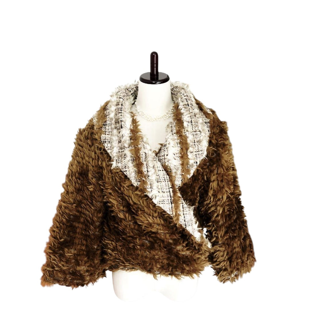 CHANEL Coco Button Fur x Tweed Blouson Coat Size 34