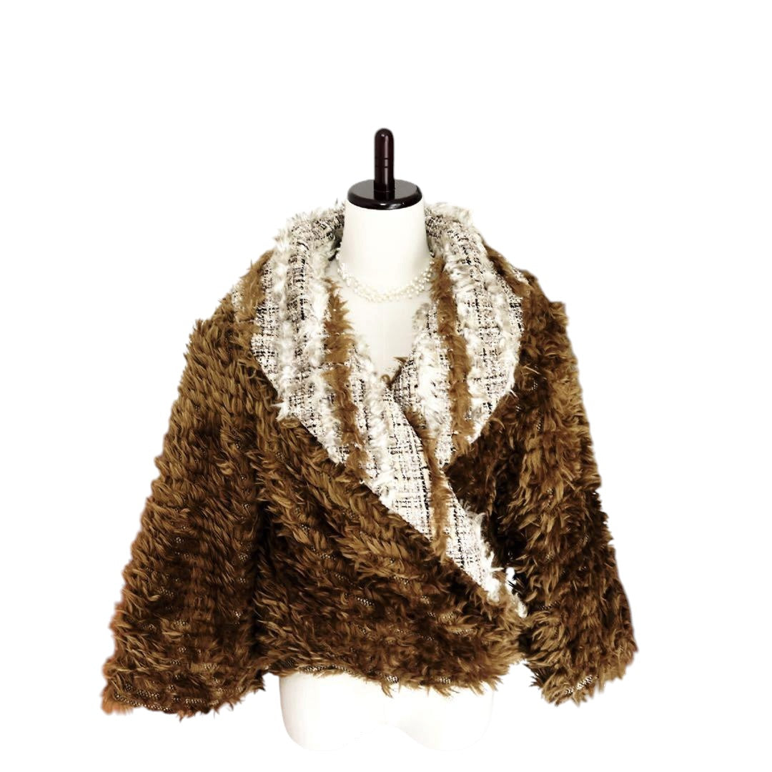 CHANEL Coco Button Fur x Tweed Blouson Coat Size 34