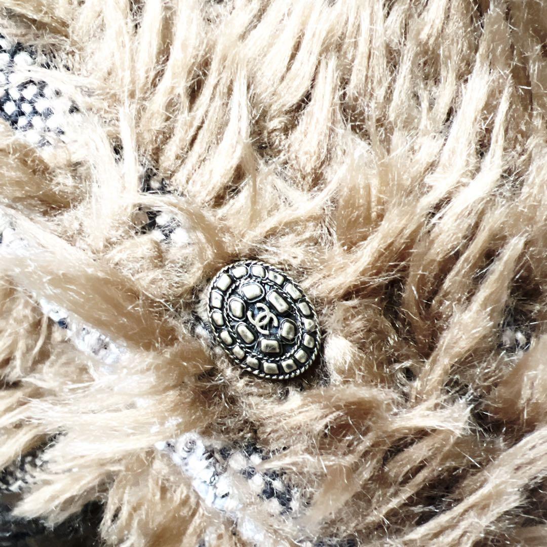 CHANEL Coco Button Fur x Tweed Blouson Coat Size 34