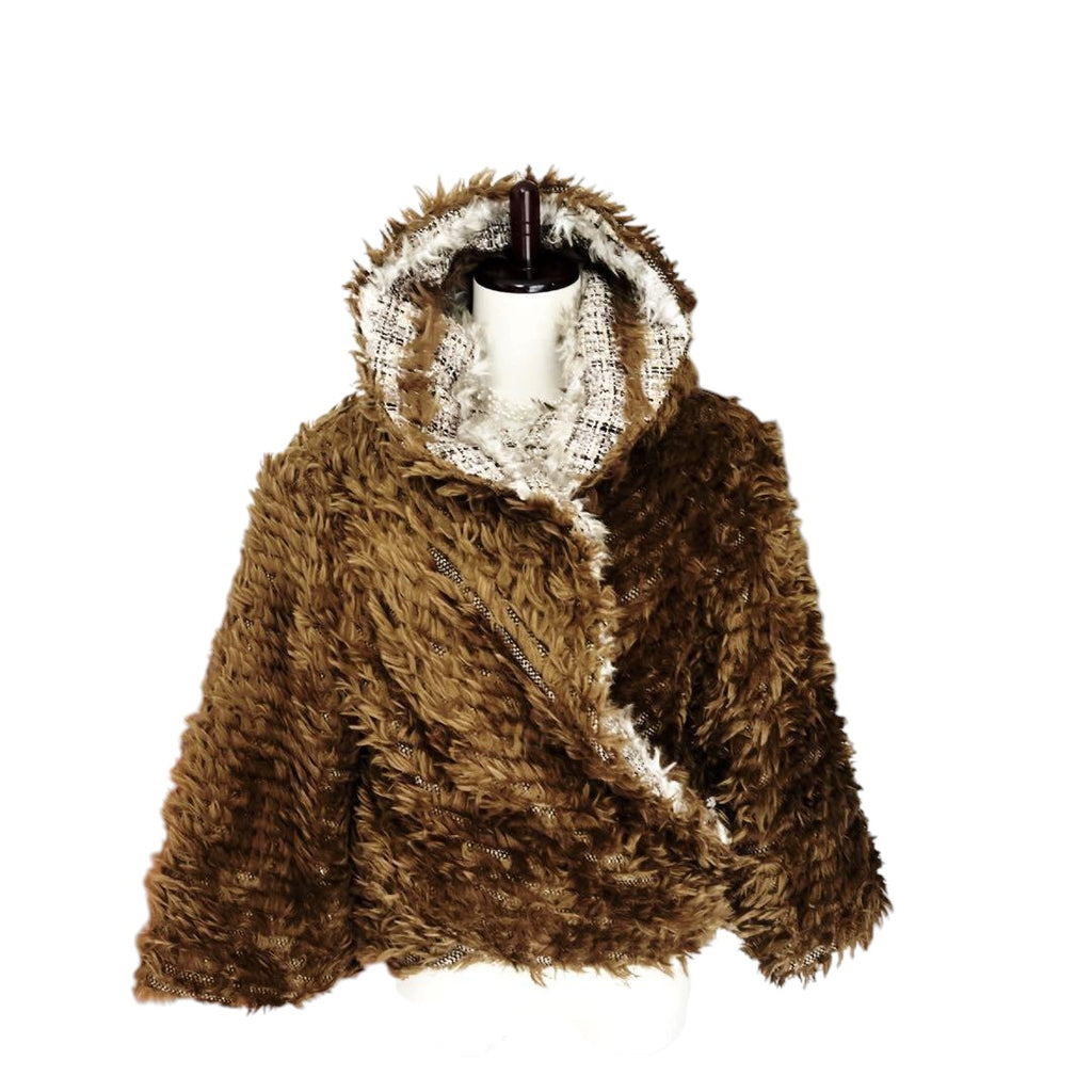 CHANEL Coco Button Fur x Tweed Blouson Coat Size 34