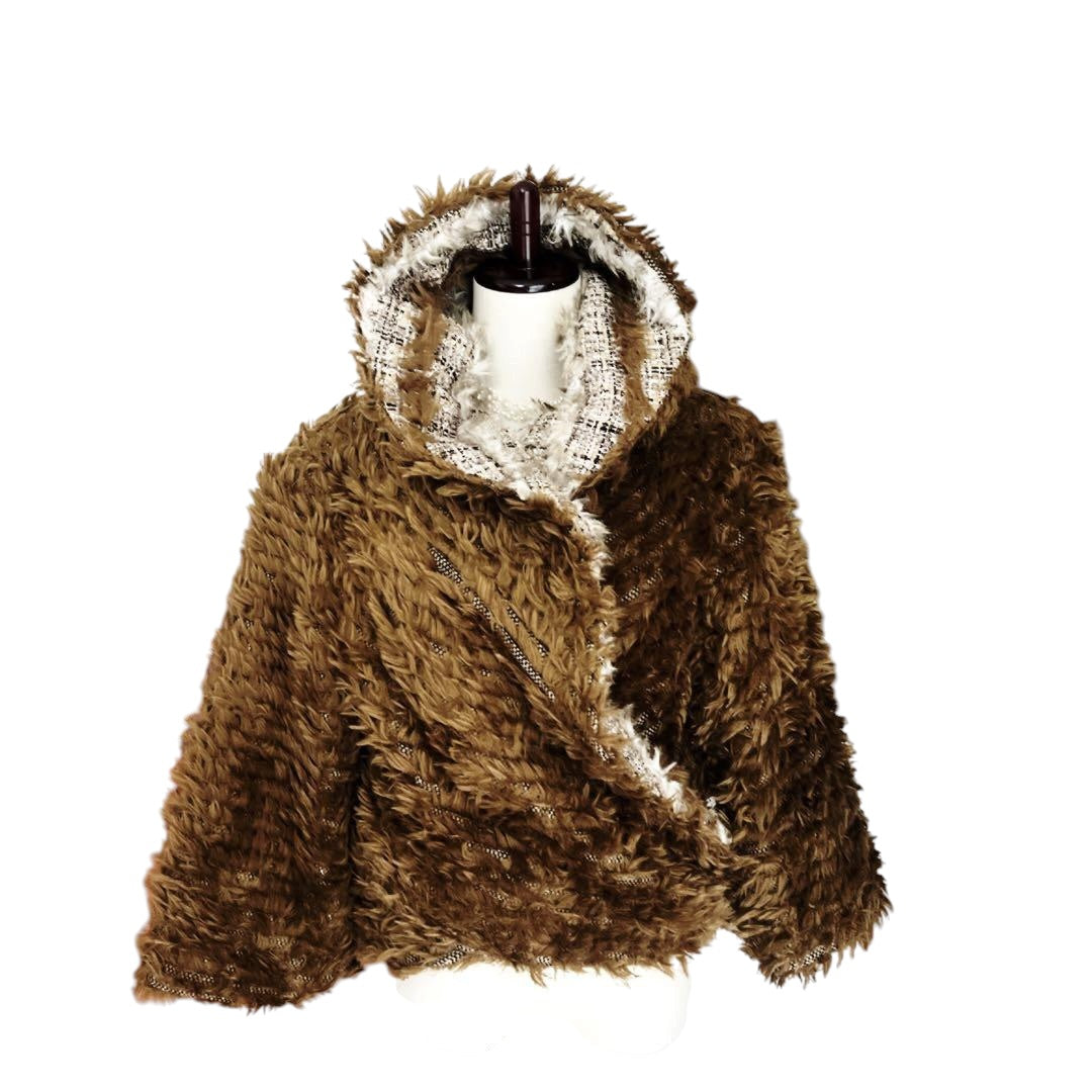 CHANEL Coco Button Fur x Tweed Blouson Coat Size 34