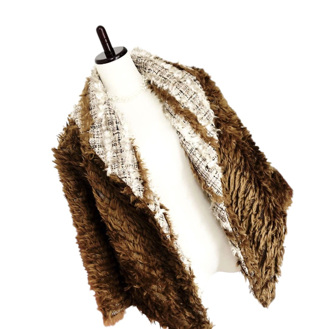 CHANEL Coco Button Fur x Tweed Blouson Coat Size 34