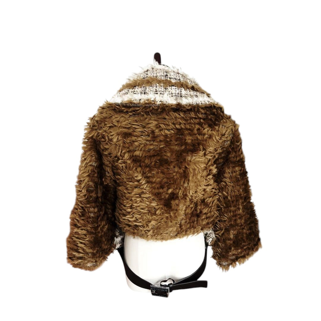 CHANEL Coco Button Fur x Tweed Blouson Coat Size 34