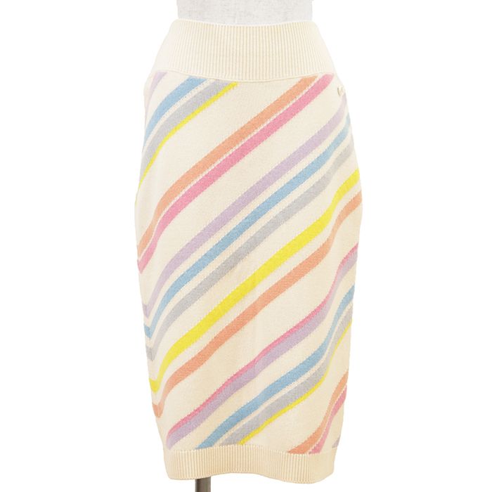 Chanel Cashmere Knit Skirt Multicolour Rainbow Stripe