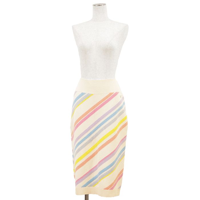 Chanel Cashmere Knit Skirt Multicolour Rainbow Stripe