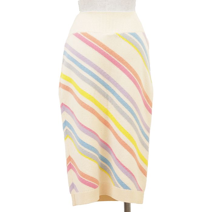 Chanel Cashmere Knit Skirt Multicolour Rainbow Stripe