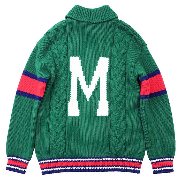 GUCCI ABCDEFGUCCI レタリング ケーブルニット ジップアップ ボンバージャケット グリーン Sサイズ