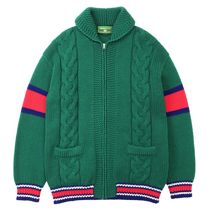 GUCCI ABCDEFGUCCI レタリング ケーブルニット ジップアップ ボンバージャケット グリーン Sサイズ