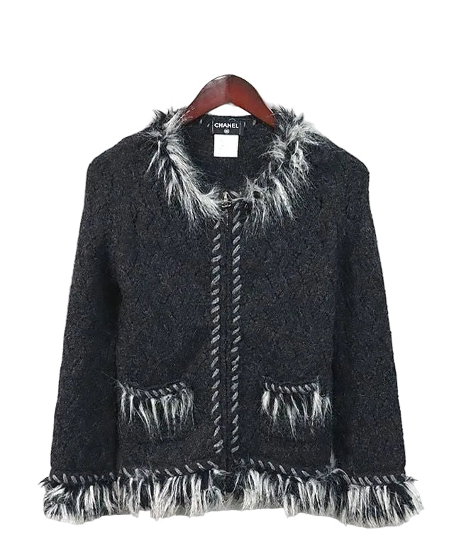 CHANEL P39892 Alpaca Cashmere No-Collar Jacket Size 36
