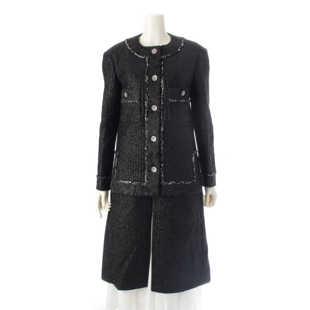 CHANEL 22AW P73114 Tweed Coco Button No-Collar Jacket Coat Black Size 36