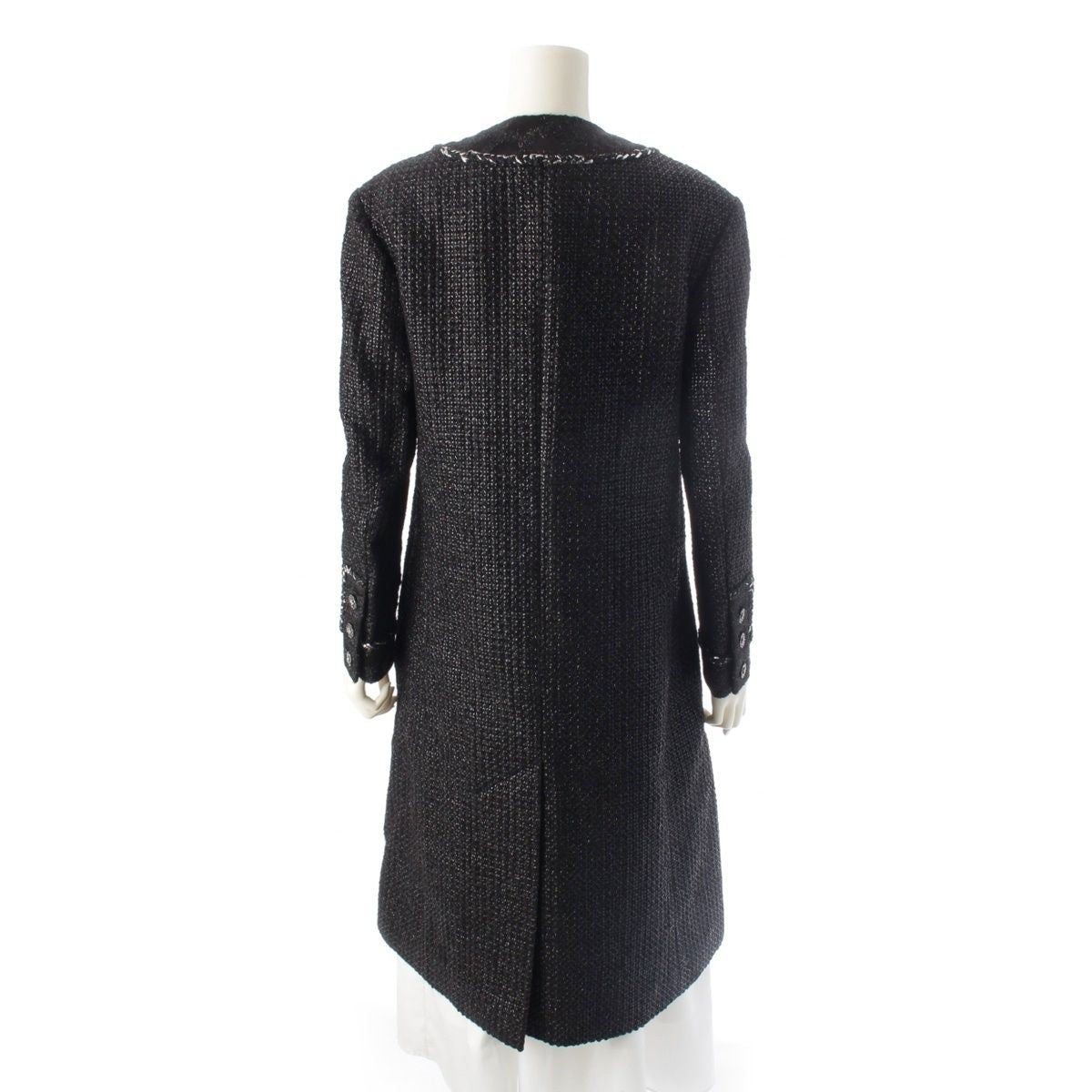 CHANEL 22AW P73114 Tweed Coco Button No-Collar Jacket Coat Black Size 36