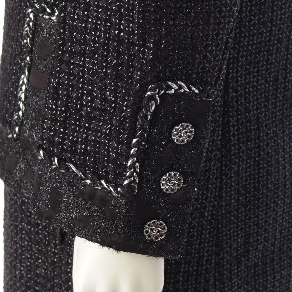 CHANEL 22AW P73114 Tweed Coco Button No-Collar Jacket Coat Black Size 36